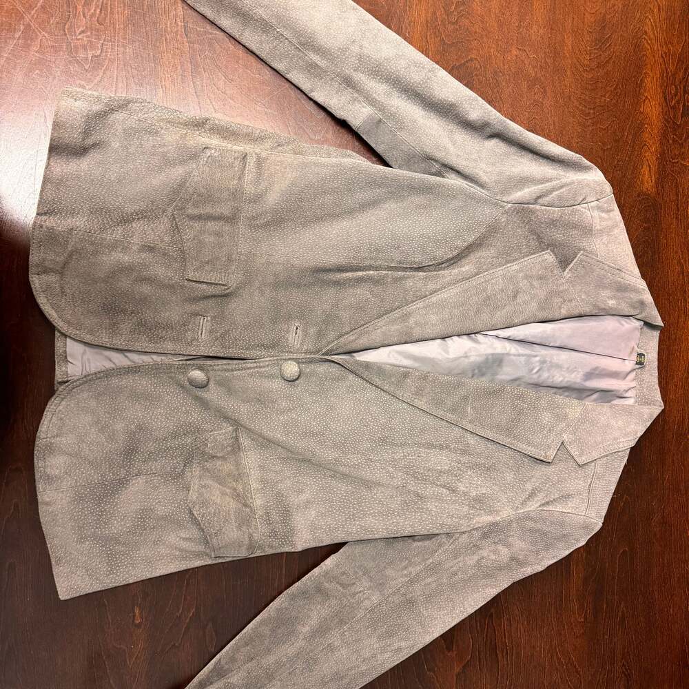Vintage Genuine Suede Blazer Women's Gray Two Button Jacket Size 8